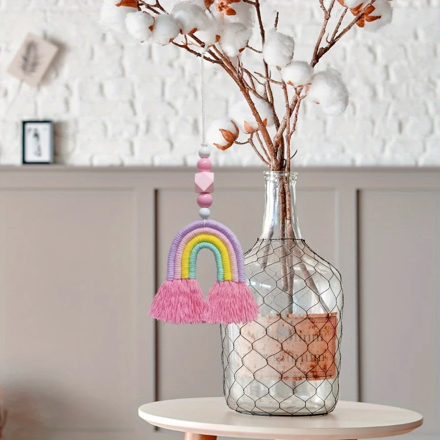 Art And Craft For Nursery - Pembe Gökkuşağı Rüzgar Çanları Dokuma Minyatür