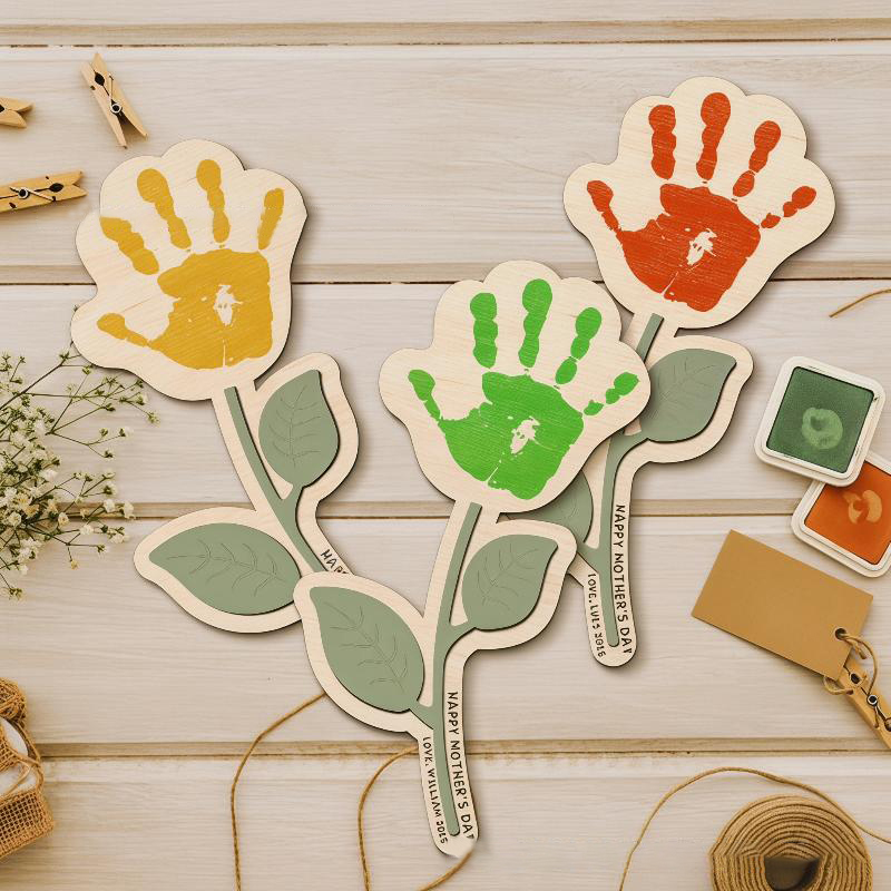 Art And Craft For Nursery - Boş Ahşap El İzi Çiçek Plakası